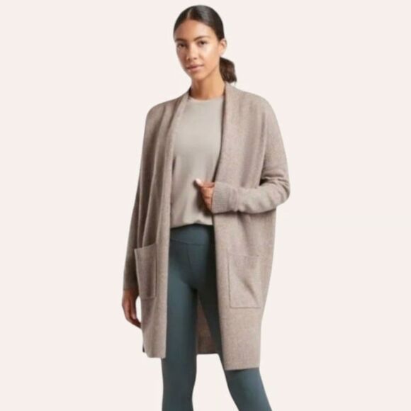 ATHLETA Spirit Wool Cashmere Wrap Open Cardigan Sweater Taupe Pockets Small - Picture 1 of 10
